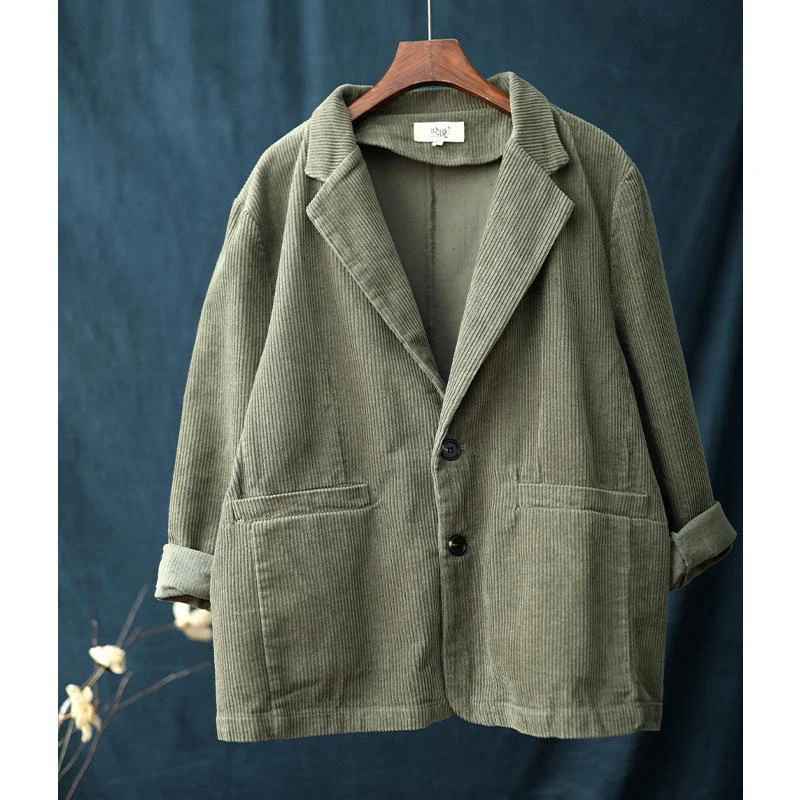 Женский вельветовый блейзер с длинным рукавом свободного покроя | Женская одежда