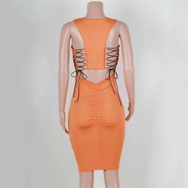 

Summer Women Sexy sleeveless Backless Dress White And Orange Dresses 2019 New Casual Elegant Slim Women Pencil Dress