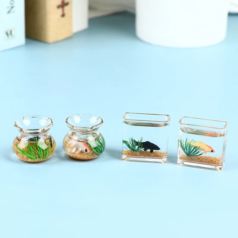Dollhouse Mini Fish Tank DIY Resin Transparent Goldfish Tanks Miniature Handmade Decor Doll House Accessories