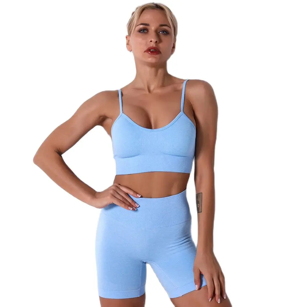 

Синий костюм для йоги, женская одежда для спортзала, черная бесшовная одежда для фитнеса, спортивный бюстгальтер + штаны для йоги, комплект и...