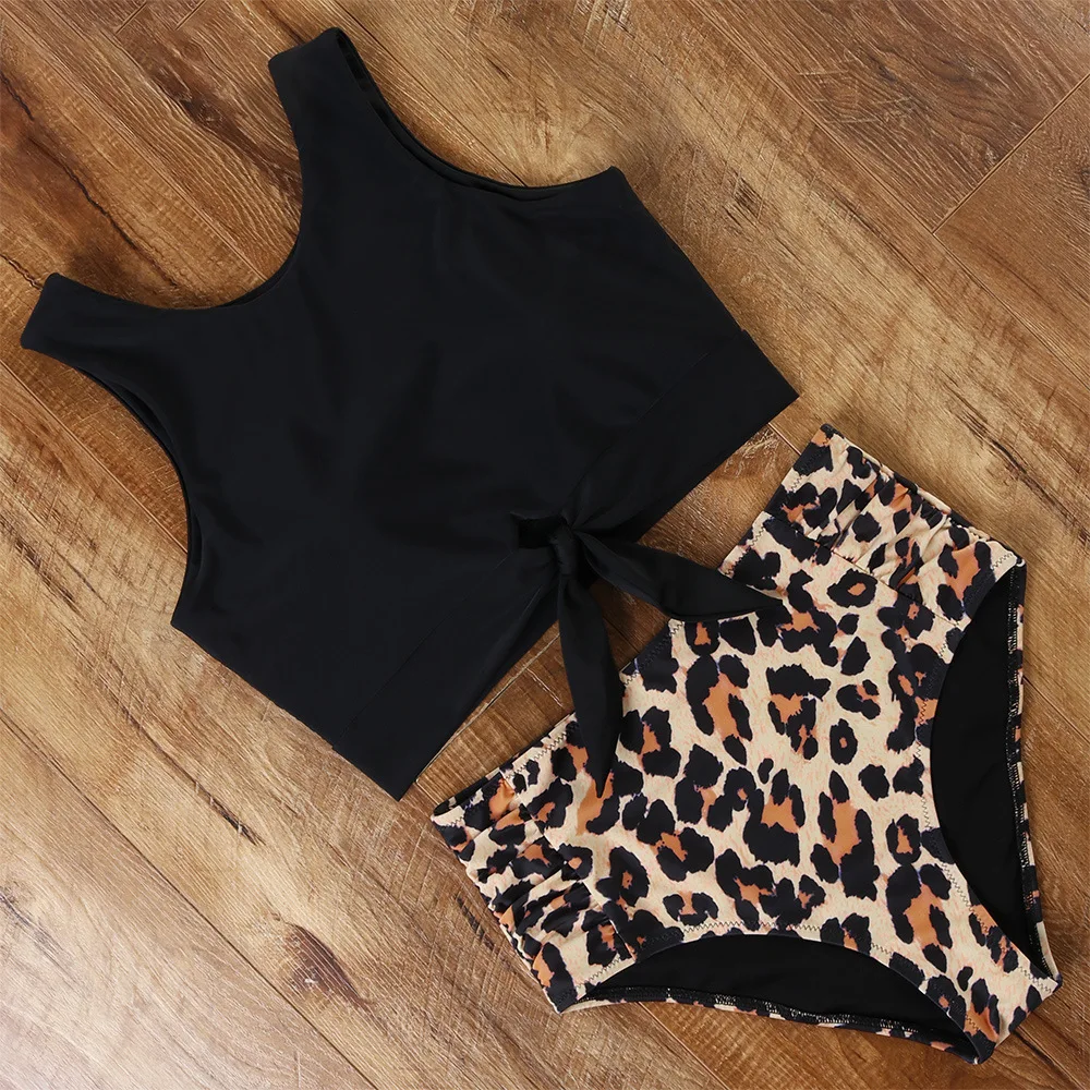 

2021 New Swimsuit Printed Bikini Hot Selling in Europe and America Leopard Print High Waist Bikini Sexy Ladies Split Swimsuit