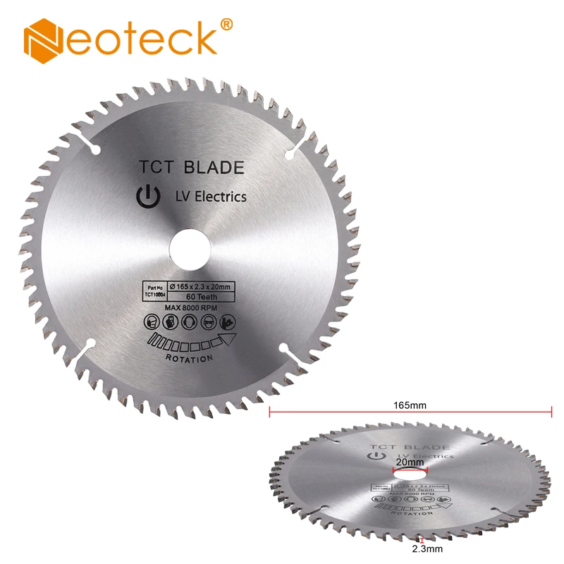 Neoteck TCT Circular Saw Blade Disc 165mm 60T 16mm Bore For Hard And Soft Wood Cutting For Dewalt Makita Bosch Blade
