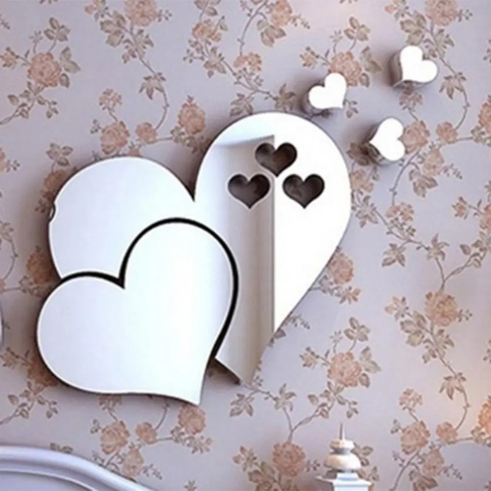 

3D DIY Acrylic Mirror Wall Sticker Flower/Heart Stickers Decal Mosaic Mirror Effect Living Room Bedroom Home Decor Wallpaper