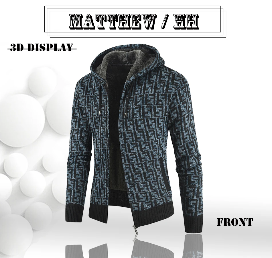 

2020 MATTHEW/HH Men's casual coat male zipper Hooded sweater coat mens fashionable warm winter autumn Y037