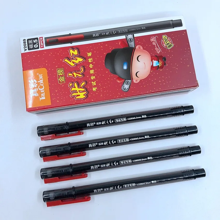 

[TrueColor] (12 Pieces/Lot) School Office Supplies Black 0.5mm Gel Ink Pens For Student Children High Quality V2089R