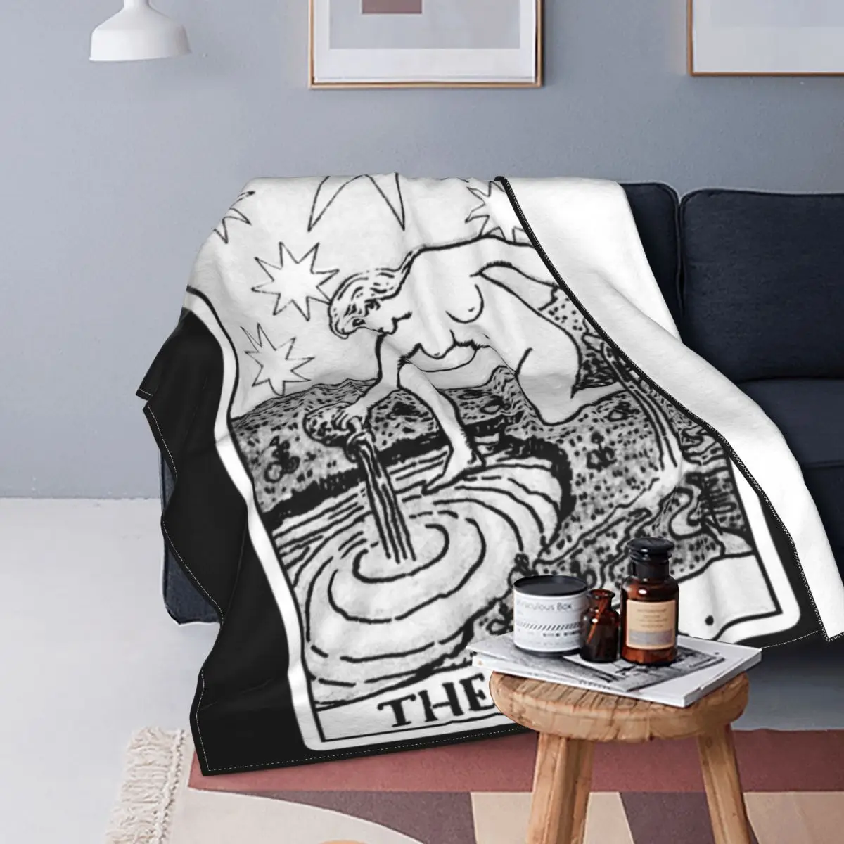 

Черно-белое одеяло с изображением карты Таро и звезд, флисовое зимнее волшебное астрологическое портативное мягкое покрывало для дивана, п...