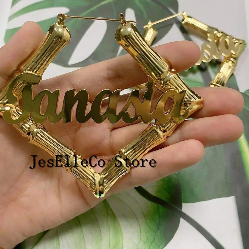 Именные серьги на заказ в форме нержавеющей стали именные бамбуковый стиль