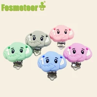 fosmeteor cartoon animal elephant pacifier clips food grade silicone baby teether safety dummy chain holder diy pacifier toys
