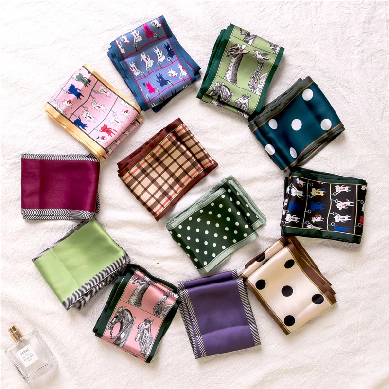 

New Exquisite Accessories Satin Scarf 2021 Elegant Ladies Style Turban Scarf Women Luxury Skinny Handbag Small Ribbon Hair Band