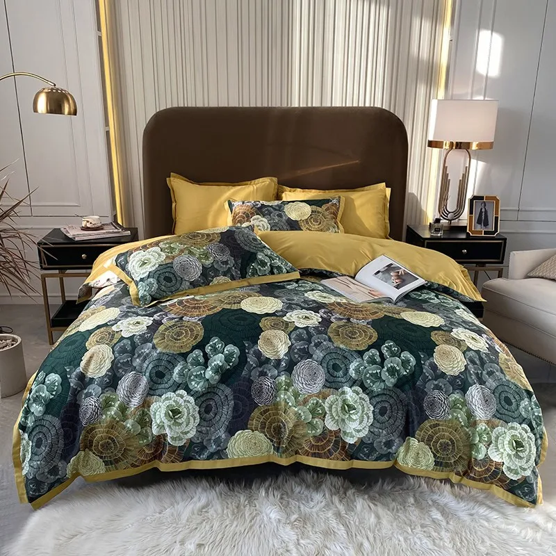 100% Nature Egyptian Cotton Bohemia Duvet cover set Vintage Flowers Bright color Bedding set Super soft easy care Bed Sheet set