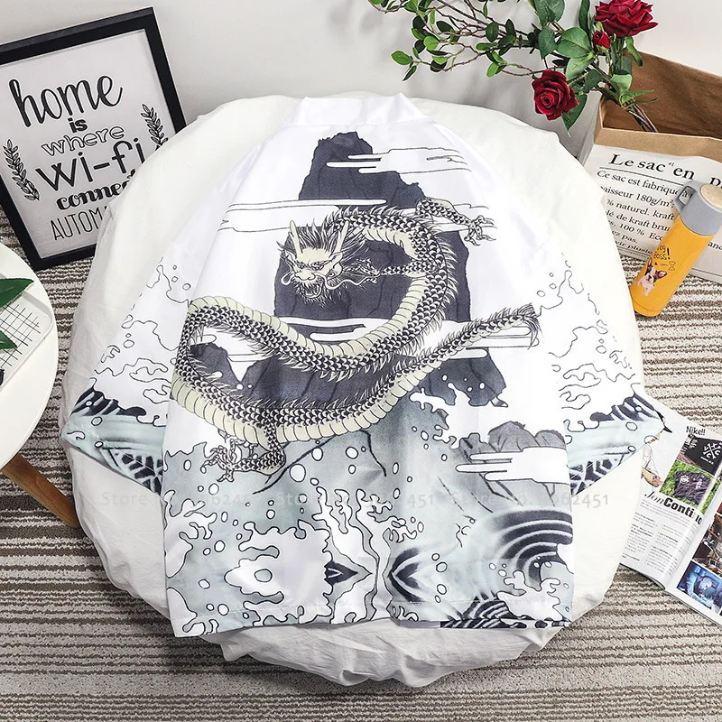 Мужской кардиган в китайском традиционном стиле юката с принтом дракона блузка