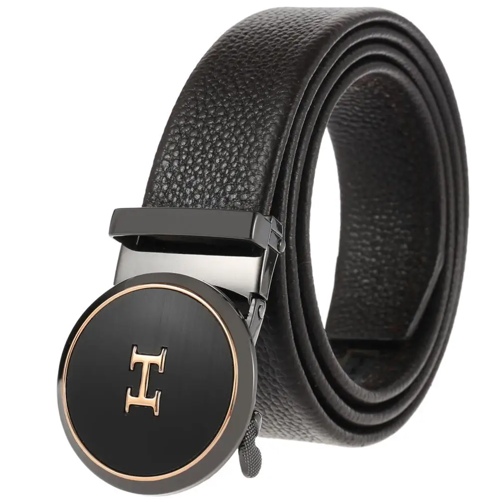 Мужской автоматический ремень из натуральной кожи H Belt дизайнерский с пряжкой