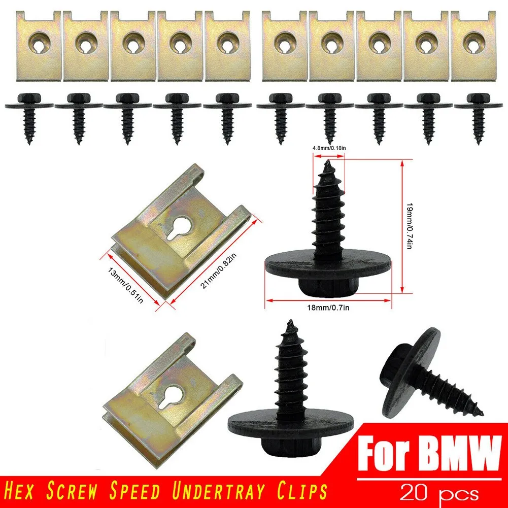 

20pcs Car Fastener Clip Screw For BMW Hex Head Tapping Socket Bolt Screw Clips Undertray Splash Guard Interior Accessories