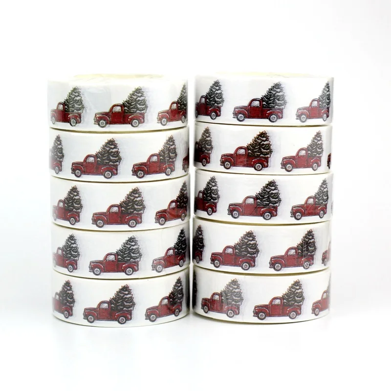 

NEW 10pcs/Lot Decorative Red Cars and Christmas Trees Washi Tapes for Bullet Journal Adhesive Masking Tape Cute Stationery