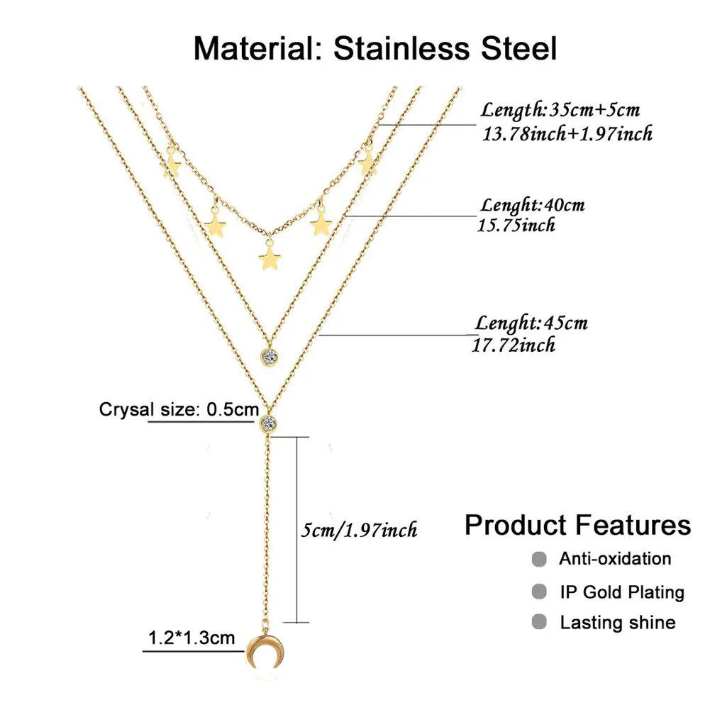 Многослойное ожерелье из нержавеющей стали y образная форма с кристаллами