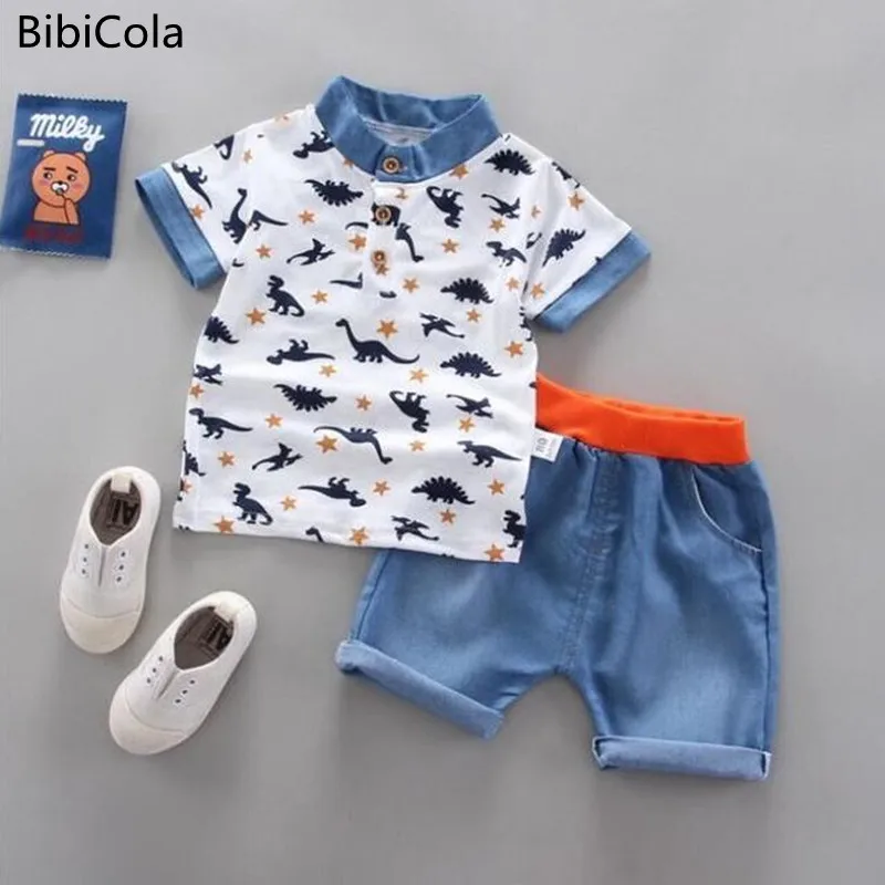 Футболка и джинсовые шорты BibiCola хлопковые комплекты одежды для мальчиков лета |