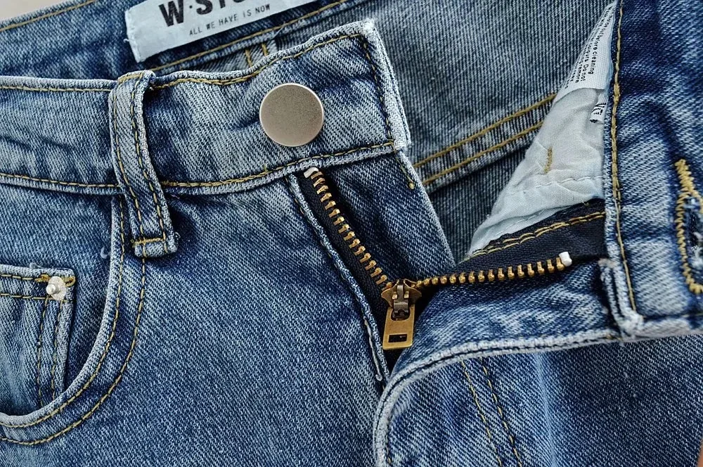 

Denim Pants Women High Waist Washed Jeans KALENMONS Pocket Bleached Autumn Casual Trousers Work Jean Women Vintage Streetwear