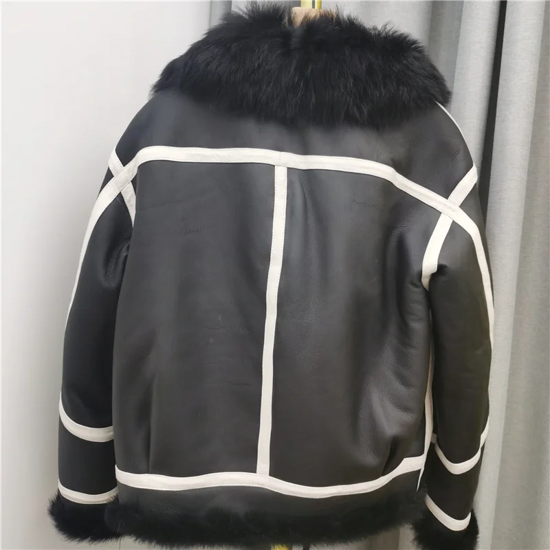 sheepskin winter Jacket high fashion street Women Real double faced fur Outerwear female Tuscany leather with fur coat enlarge