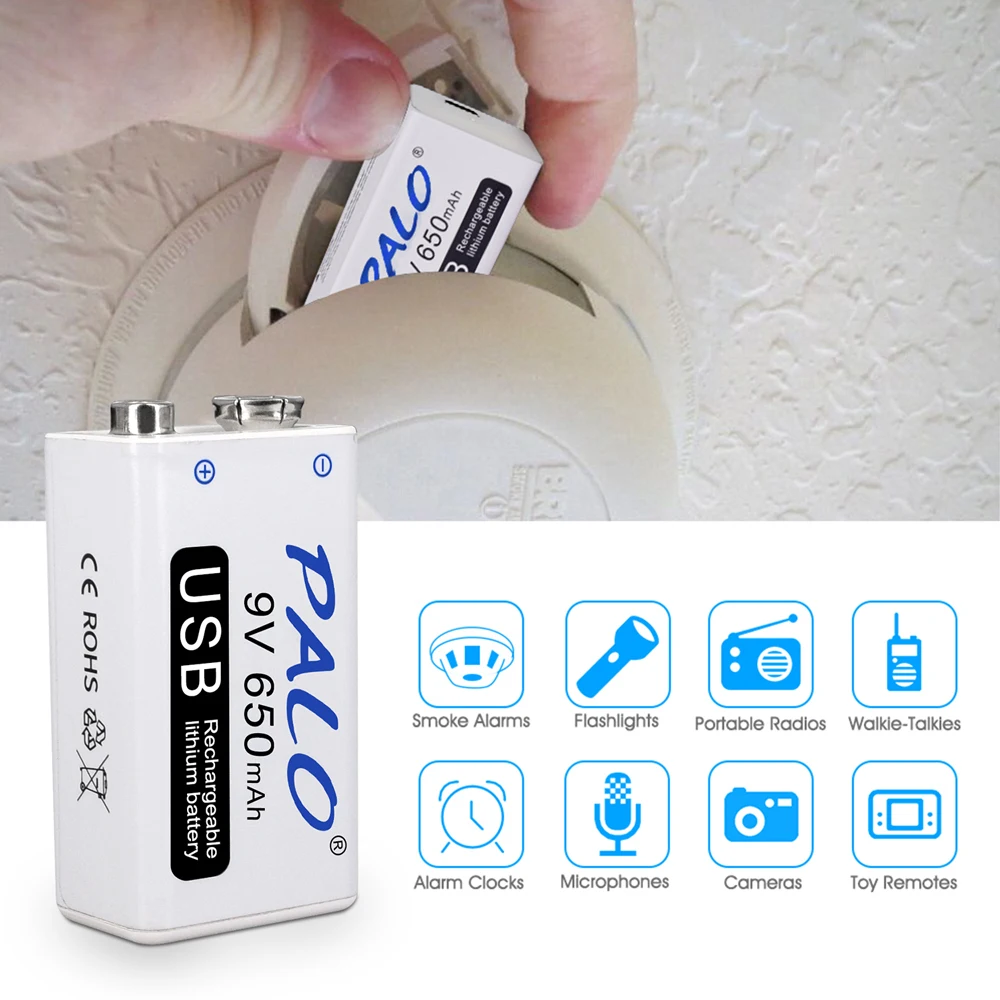 100% Оригинальный литий ионный перезаряжаемый аккумулятор PALO 650 мАч 9 в Micro USB