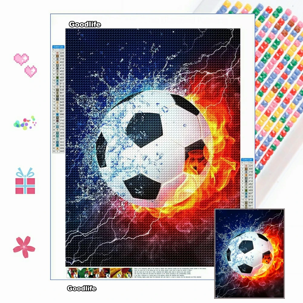 

5D DIY Diamond Painting Football Water And Flame Ball Embroidery Full Square/Round Cross Stitch Kit Home Decor Rhinestone Mosaic