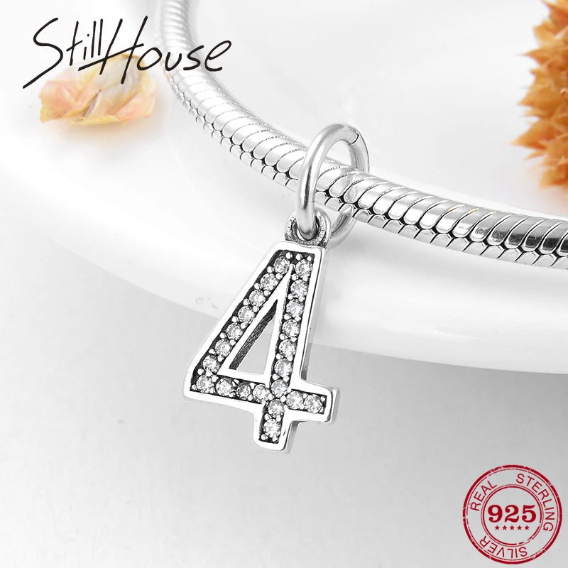 Настоящее серебро 925 пробы счастливый номер 4 бусины для изготовления ювелирных
