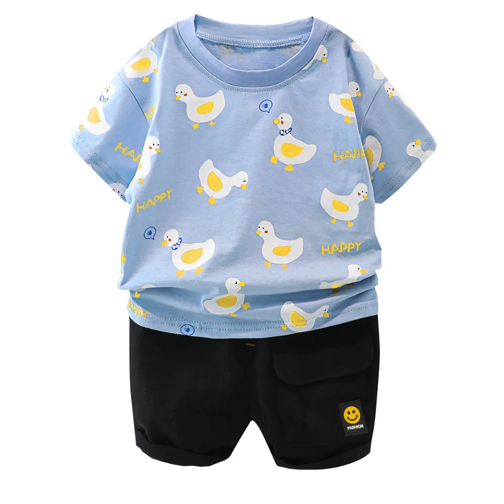 

Baby Boy Summer Clothes Toddler Boy Sets Cartoon T-Shirt+Black Shorts Two Piece Baby Suit Korean Style Pullover Newborn Outfit
