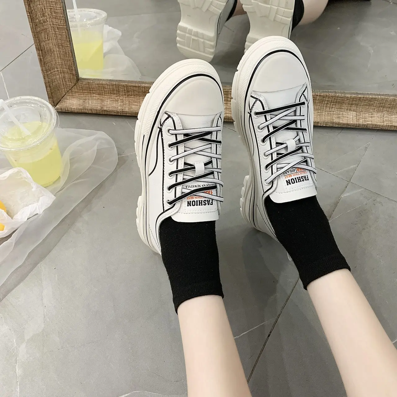 

Women's Sneakers Genuine Leather Shoes Student Lace- Up All-match Flats Female Casual Trend Flats Shoes