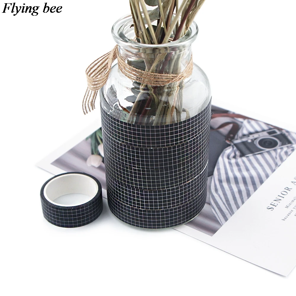 

Flyingbee 15mmX5m Black Grid Washi Tape Paper DIY Planner Masking Tape Adhesive Tapes Stickers Decorative Stationery Tapes X0926