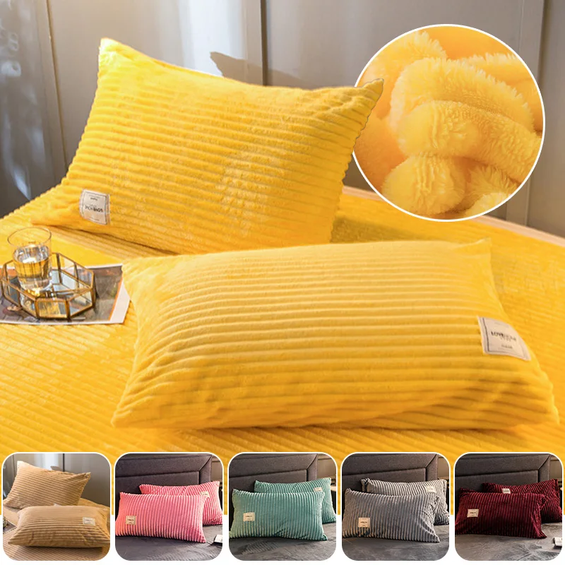 

1 Pair Solid Color Velvet Pillow Case Winter Warm Comfortable Soft Pillow Cover Home Decoration Chic Cozy Pillowcase