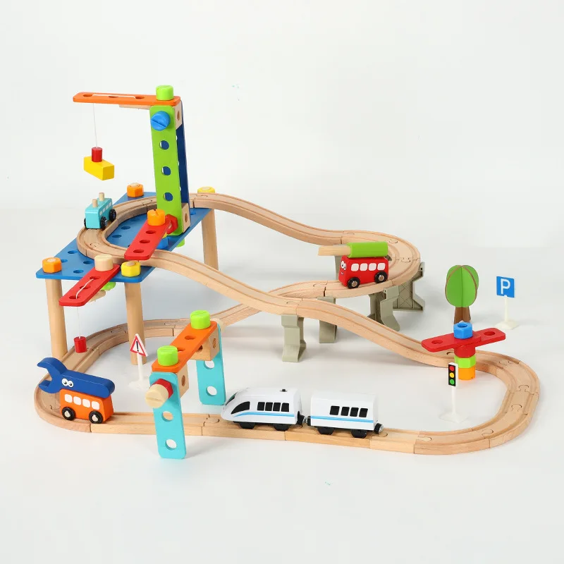 

Children's wisdom nut disassembly building block wooden magnetic small train electric track set toy