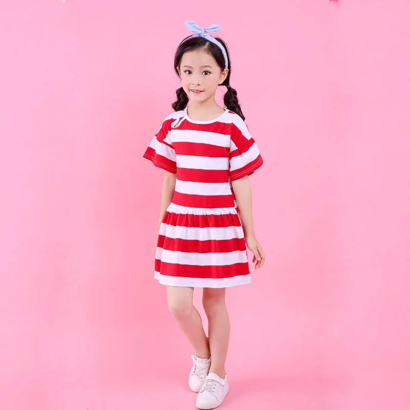 Одежда для девочек платье из хлопка модное Повседневное принцессы в полоску