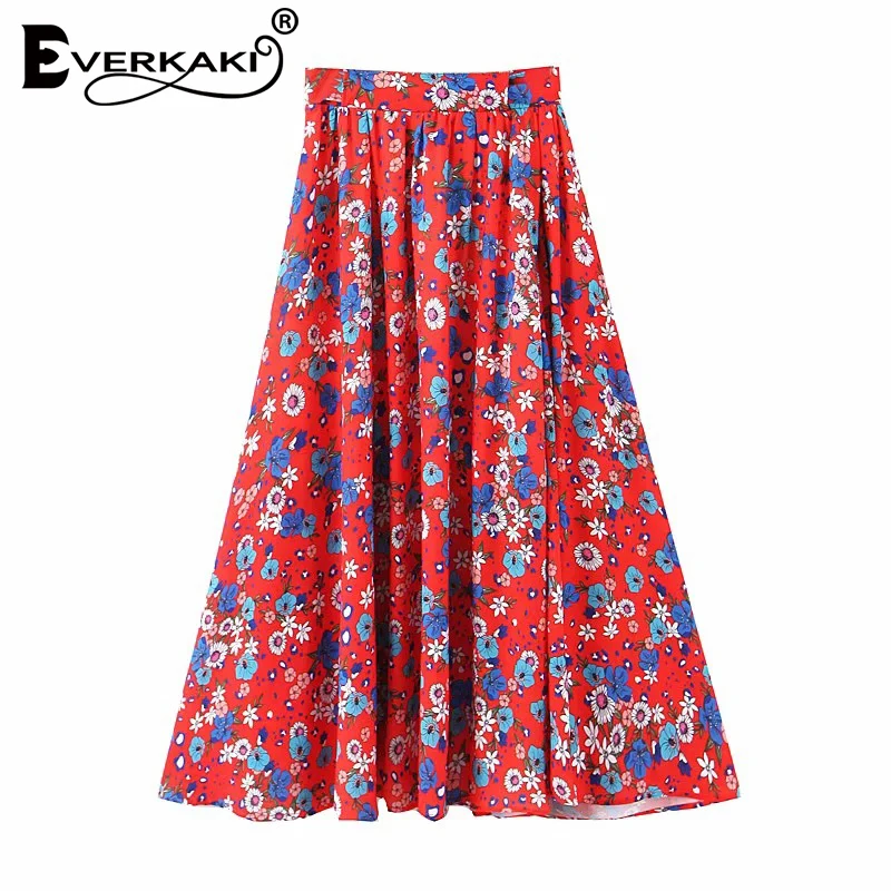 Everkaki Boho Длинная женская юбка с цветочным принтом летняя пляжная Женская