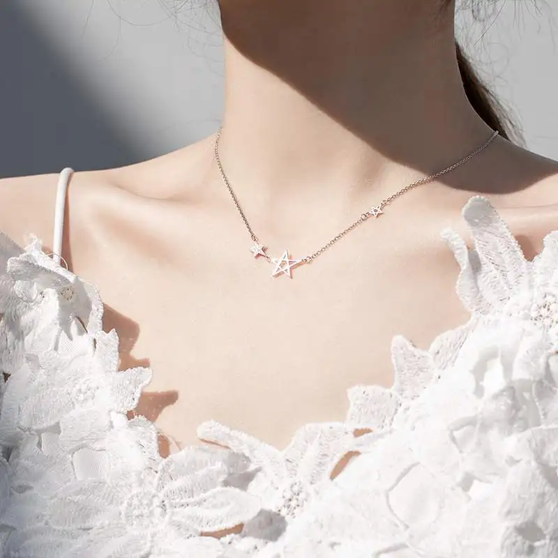 Ожерелье из серебра 925 пробы с блестящей звездой циркония кулон простая