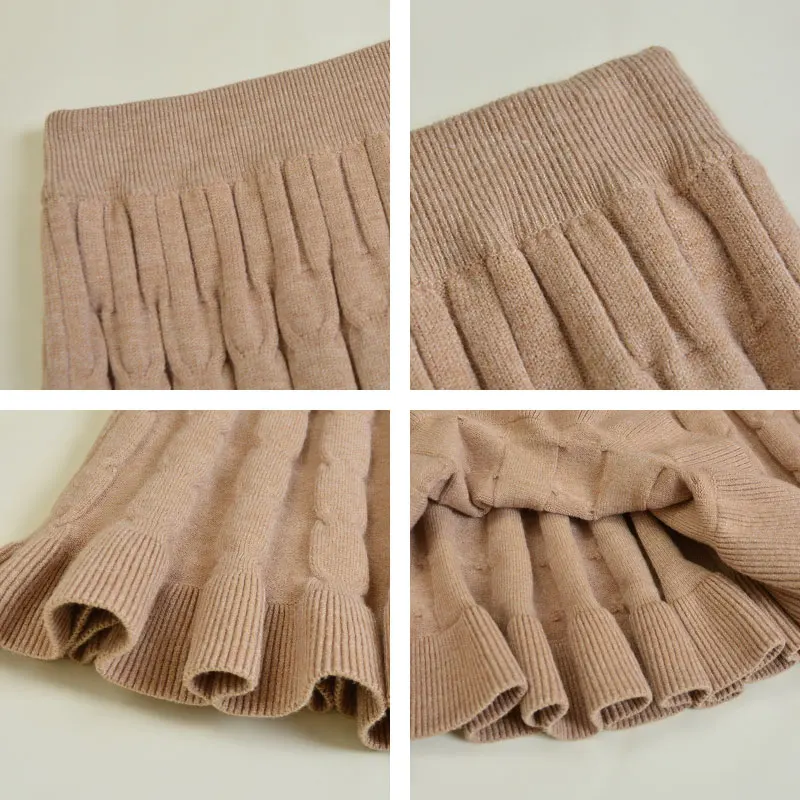Зимняя крученая Вязаная кашемировая короткая юбка клеш плотная теплая вязаная