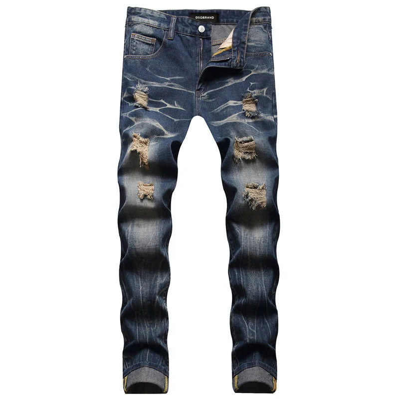 

DSQBRAND jeans European men's high quality jeans elastic men's slim fit jeans zipper blue jeans pencil pants men's