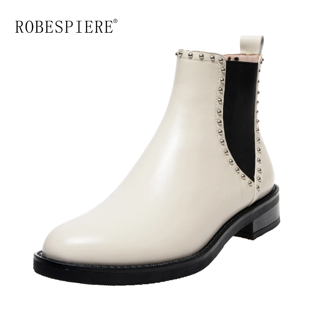 ROBESPIERE/женские ботинки из натуральной кожи зимние теплые Челси Новые ботильоны с