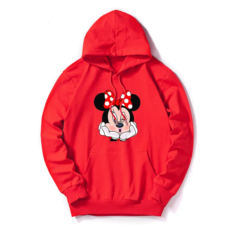 Red2 Women Sweatshirt Cotton Hoodies Autumn Winter Minnie Cartoon Hoodie Print Pullover Long Sleeve Plus Size 5XL White - Цвет: Red2