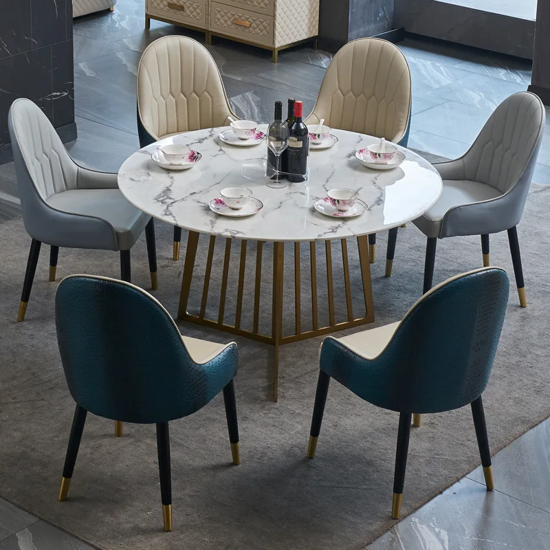 Роскошный скандинавский железный металлический мягкий кожаный обеденный стул