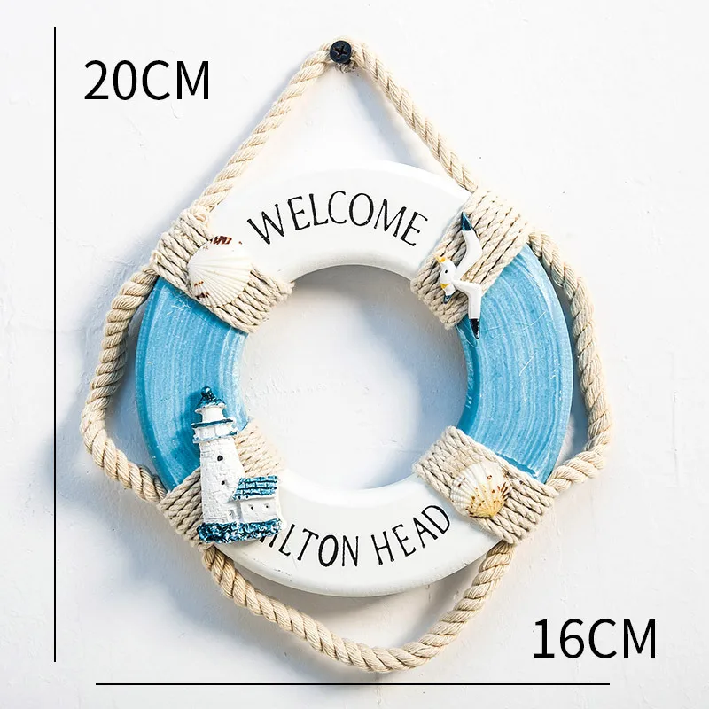 

Mediterranean Style Wood Nautical Welcome Board Blue White Lifebuoy Craft Home Weeding Decoration Wall Hanging Decorations