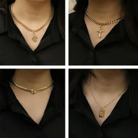 punk women stainless steel necklace thick snake necklace double layer necklace long pendant necklace for women women jewelry