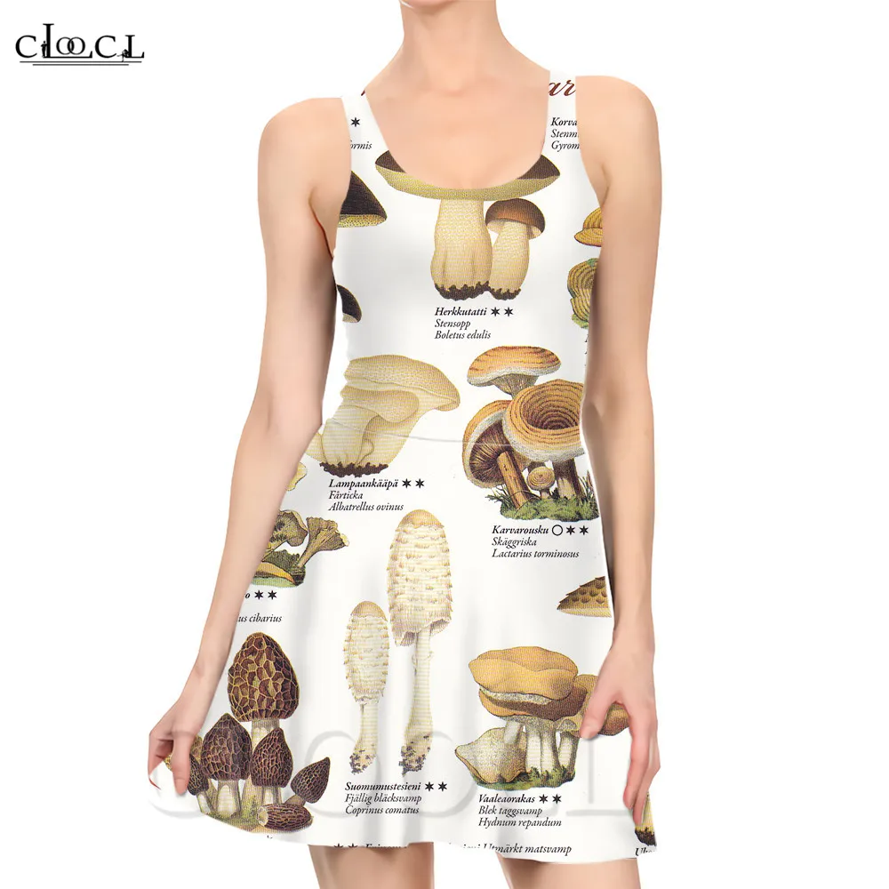 

CLOOCL Mushroom Women Sexy Dress Fashion 3D Fungus Sleeveless Vest Dresses Tank Dress Harajuku DIY Casual Clothing