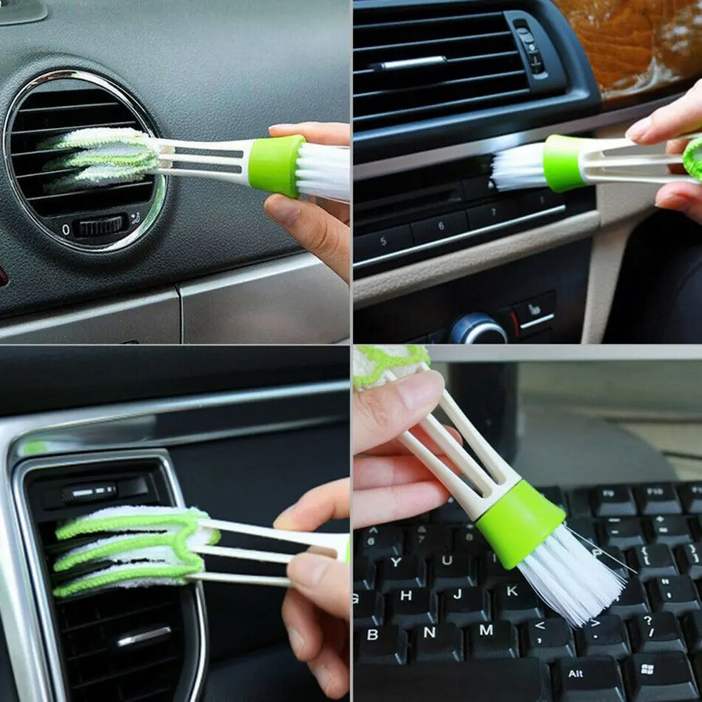

Double-Headed Car Air Conditioning Air Outlet Blinds Cleaning Brush Instrument Dusting Brush Keyboard Brushgreen