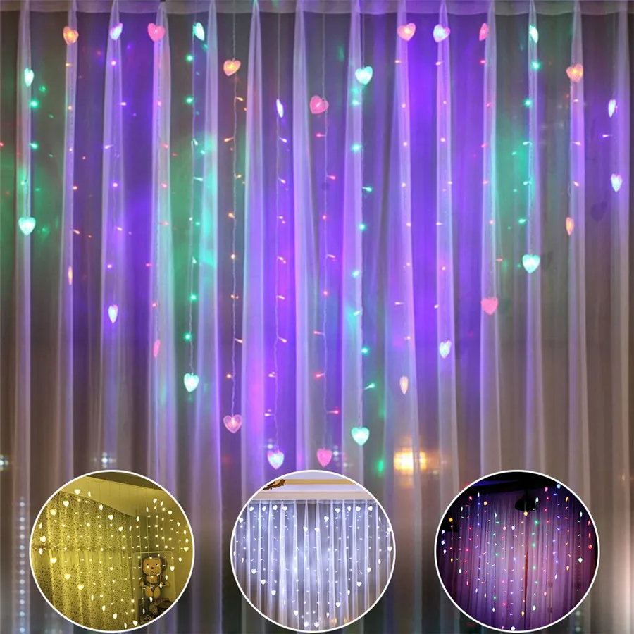 

EU plug 112 leds Holiday Lights Led Curtain Light Heart Shape AC220V 8 Modes Home decoration for Party,Bar,Wimdow,Bedroom