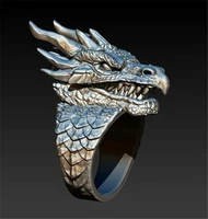 punk male ring retro gothic domineering dragon head stainless steel ring for men accessories hip hop jewelry party gift