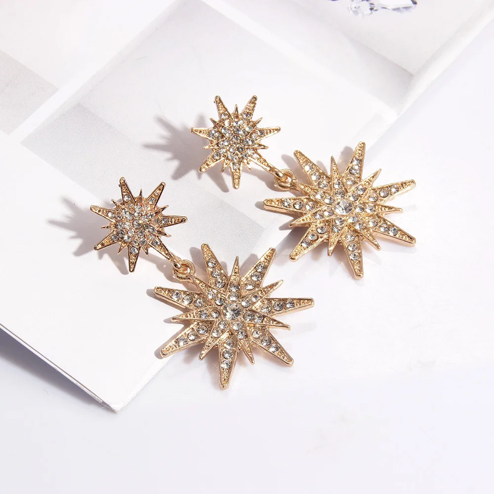 Женские корейские серьги в стиле бохо с золотыми цветами и звездами эффектные