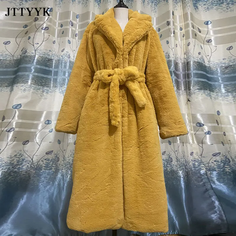Jaqueta de Inverno Jaqueta de Pele do Falso Cabolsa de Pele Cabolsas de Pelúcia com Cinto Parka Roupas Femininas Peludo Longo Lapela Cabolsa Grosso Quente Feminino 20 Pele sintética