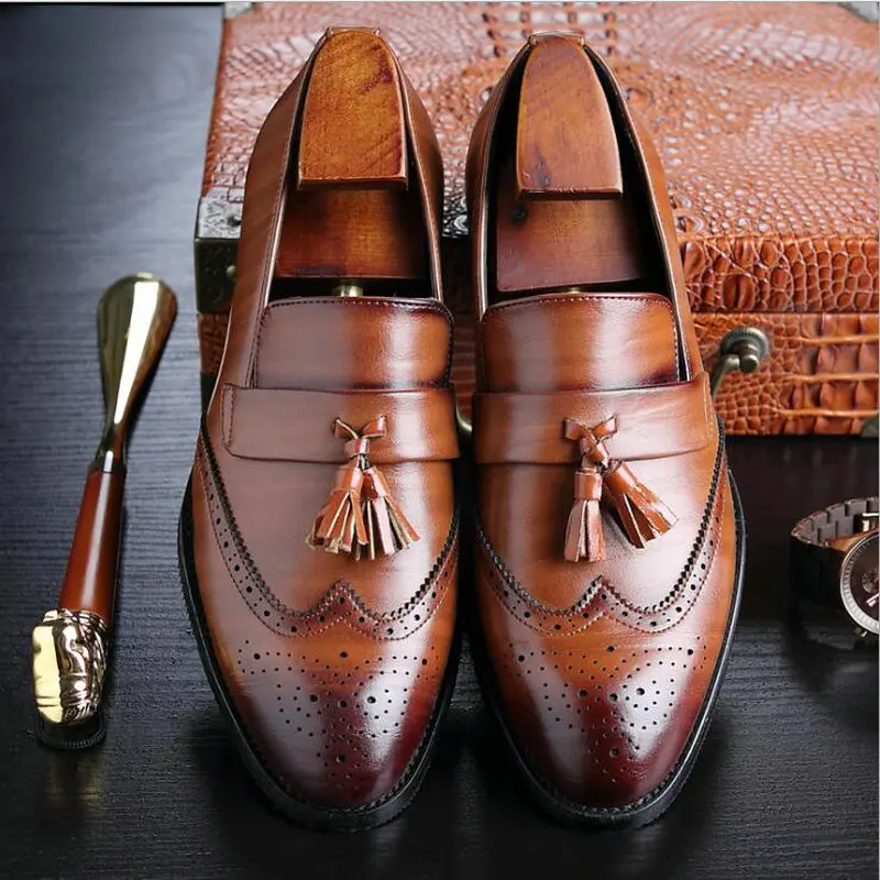 New Autumn Fashion High Quality Men's brogue Flats Retro Carved loafers Dress Business Men Casual Tassels Leather Shoes OO-51 | Обувь