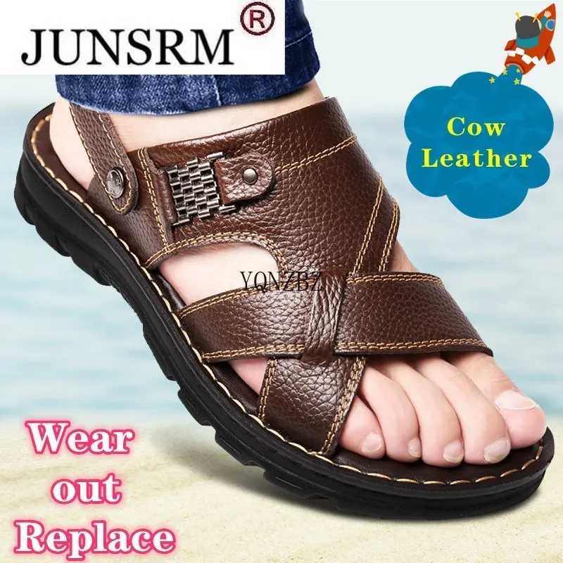 

Сандалии мужские из бычьей кожи, водонепроницаемые Нескользящие, износостойкие, дышащие, мягкая подошва, шлепанцы двойного назначения