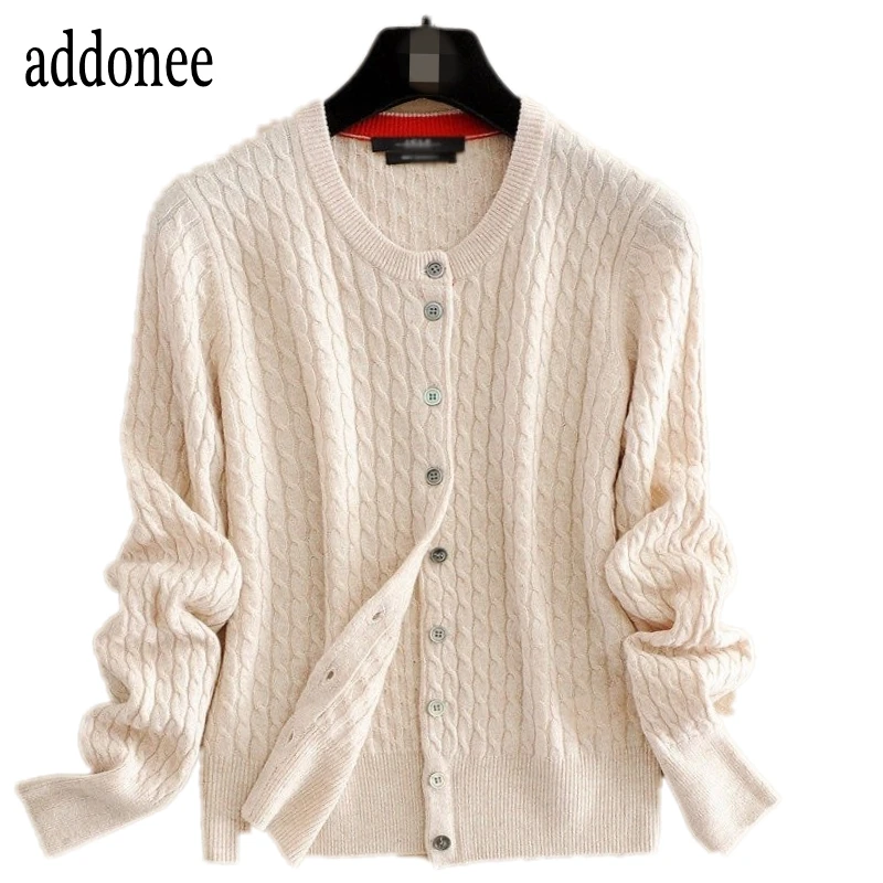 Женский кашемировый кардиган с круглым вырезом повседневный мягкий из шерсти