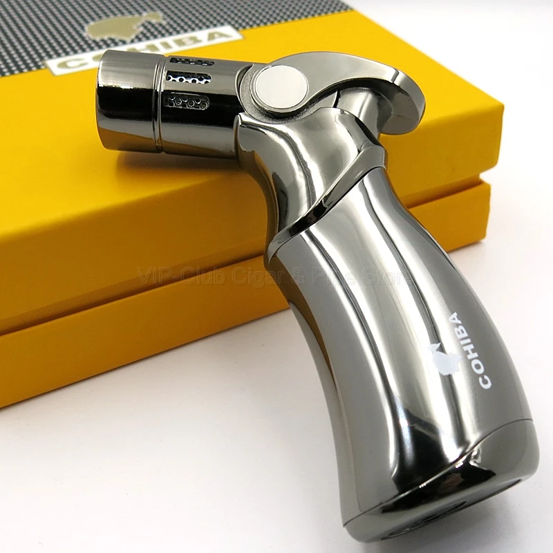 Настольная металлическая Бутановая Зажигалка COHIBA, 4 фонарь, зажигалка для сигарет, инструмент для курения, многоразовый, ветрозащитный
